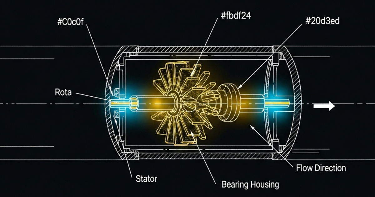 Cross-section schematic of an AXL in-pipe hydro turbine inside a municipal water main.
